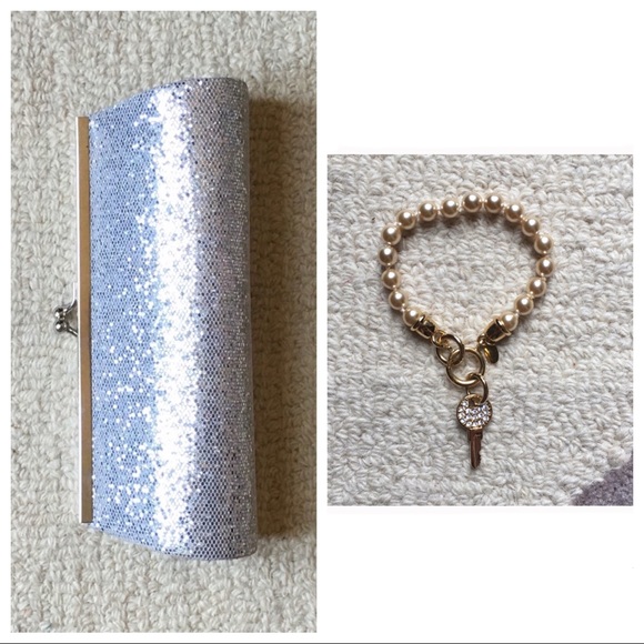 Lord & Taylor Handbags - BOGO FREE - Silver Sparkle Clutch & Charm Bracelet